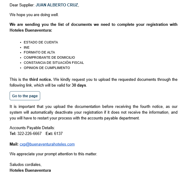 Correo Documentos Pendientes